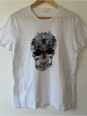 Alexander McQueen White Tee with Floral Skull Motif